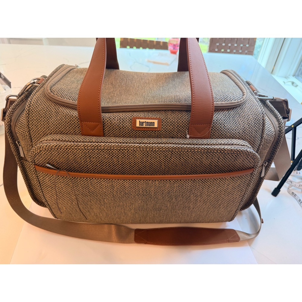 Hartmann Herringbone Weekender Duffel Bag USB Charging Brown Tan 21" Carry On